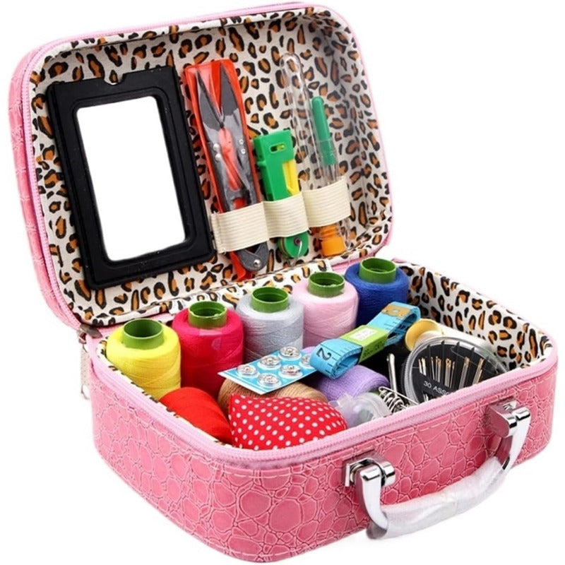 Complete Portable Sewing Kit in Luxury Faux Leather Case – Compact and Practical