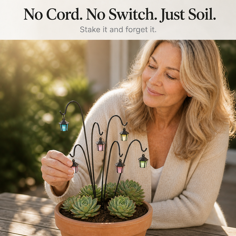 Luminous Mini Lantern Plant Stakes – 7 Piece Set