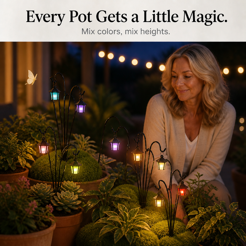 Luminous Mini Lantern Plant Stakes – 7 Piece Set