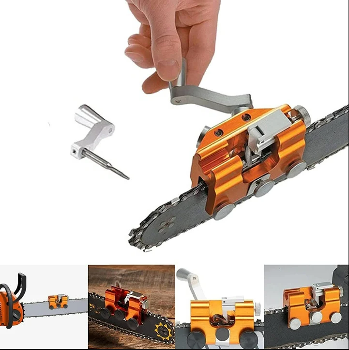 Portable Manual Chainsaw Sharpener with Adjustable Hand-Crank Sharpening Jig