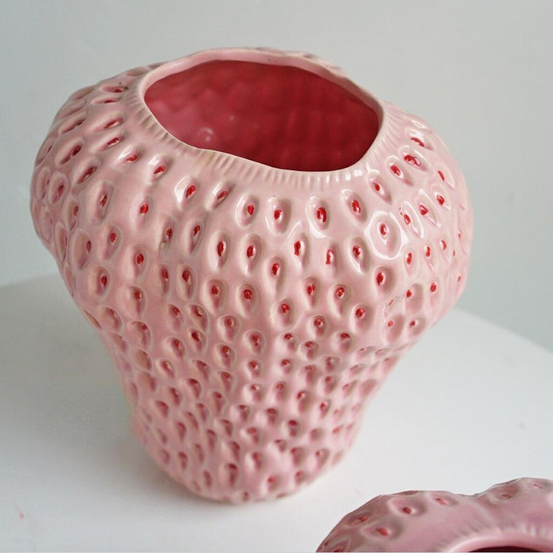 Textured Strawberry Ceramic Vase for Flowers and Table Displays