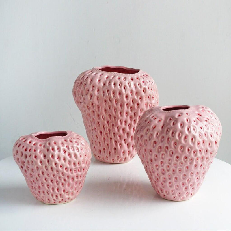 Textured Strawberry Ceramic Vase for Flowers and Table Displays