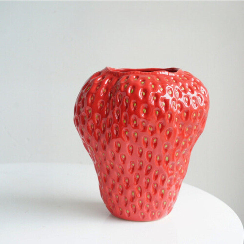 Textured Strawberry Ceramic Vase for Flowers and Table Displays