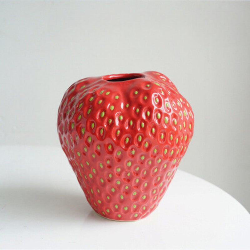 Textured Strawberry Ceramic Vase for Flowers and Table Displays