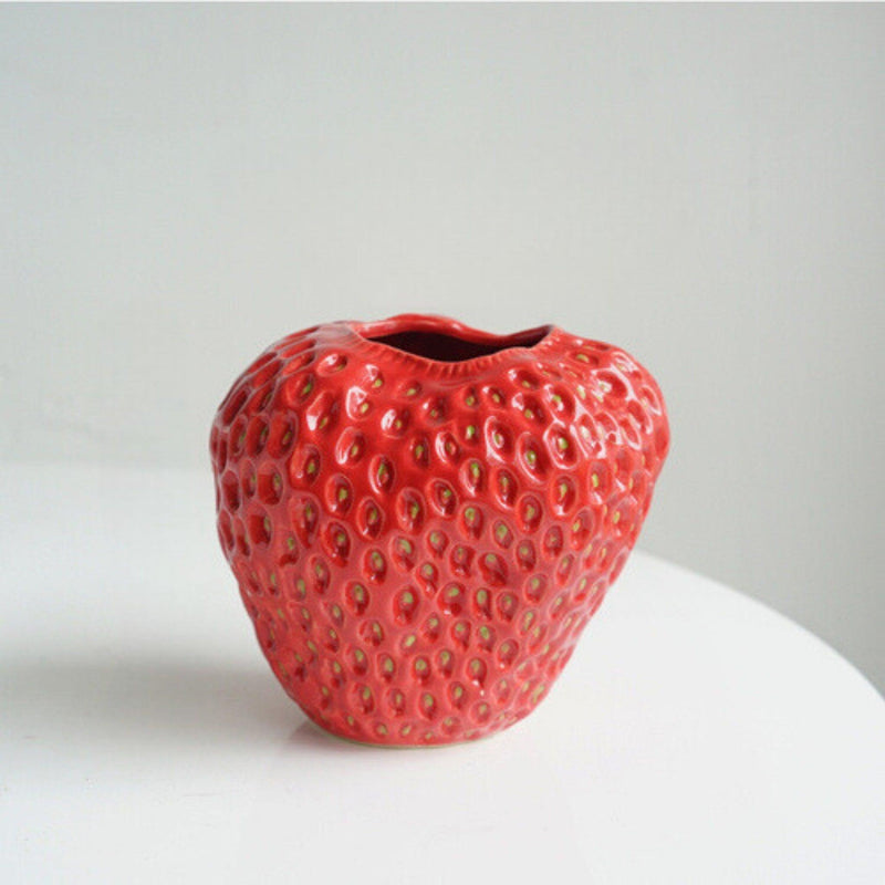 Textured Strawberry Ceramic Vase for Flowers and Table Displays