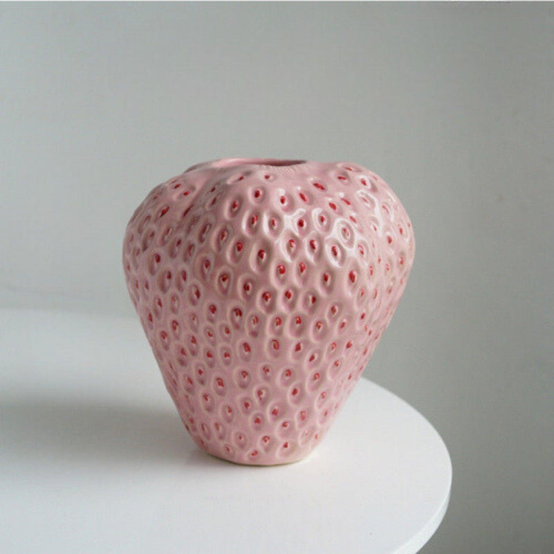 Textured Strawberry Ceramic Vase for Flowers and Table Displays