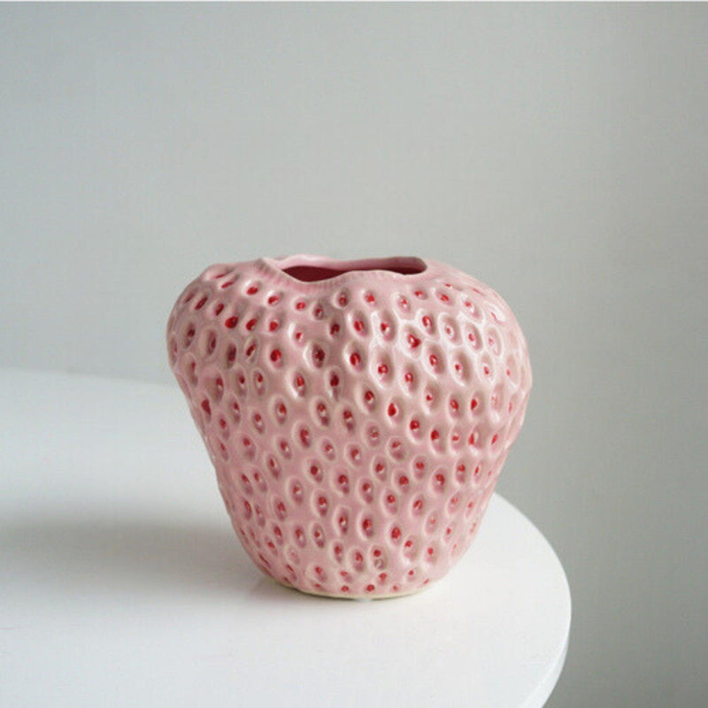Textured Strawberry Ceramic Vase for Flowers and Table Displays