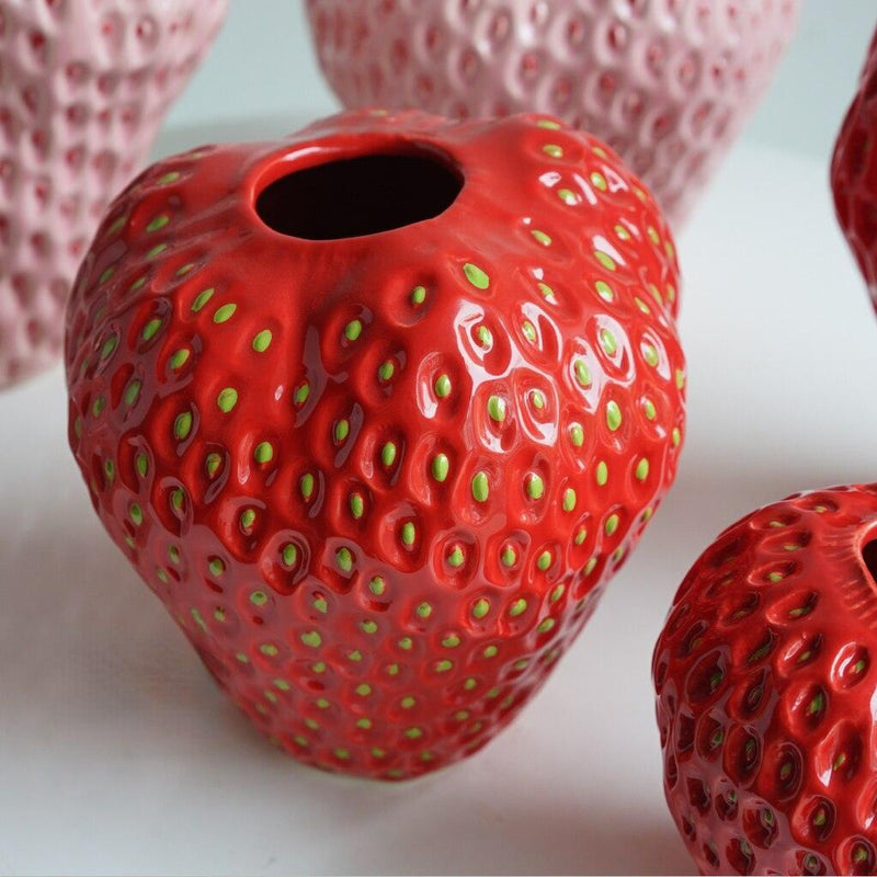 Textured Strawberry Ceramic Vase for Flowers and Table Displays