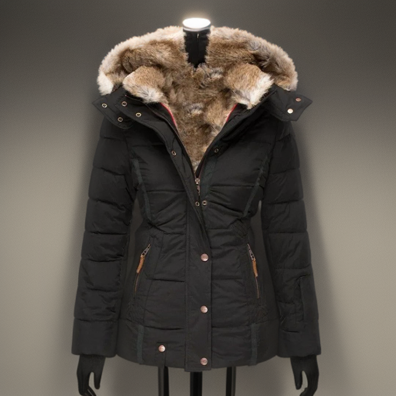 Quilted Winter Coat for Women with Faux Fur Trim and Plush Lining