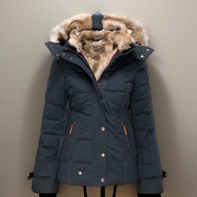 Quilted Winter Coat for Women with Faux Fur Trim and Plush Lining