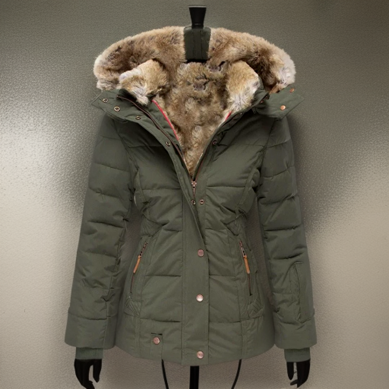 Quilted Winter Coat for Women with Faux Fur Trim and Plush Lining