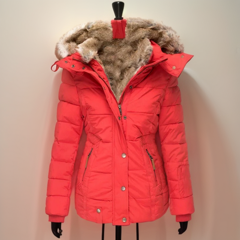 Quilted Winter Coat for Women with Faux Fur Trim and Plush Lining
