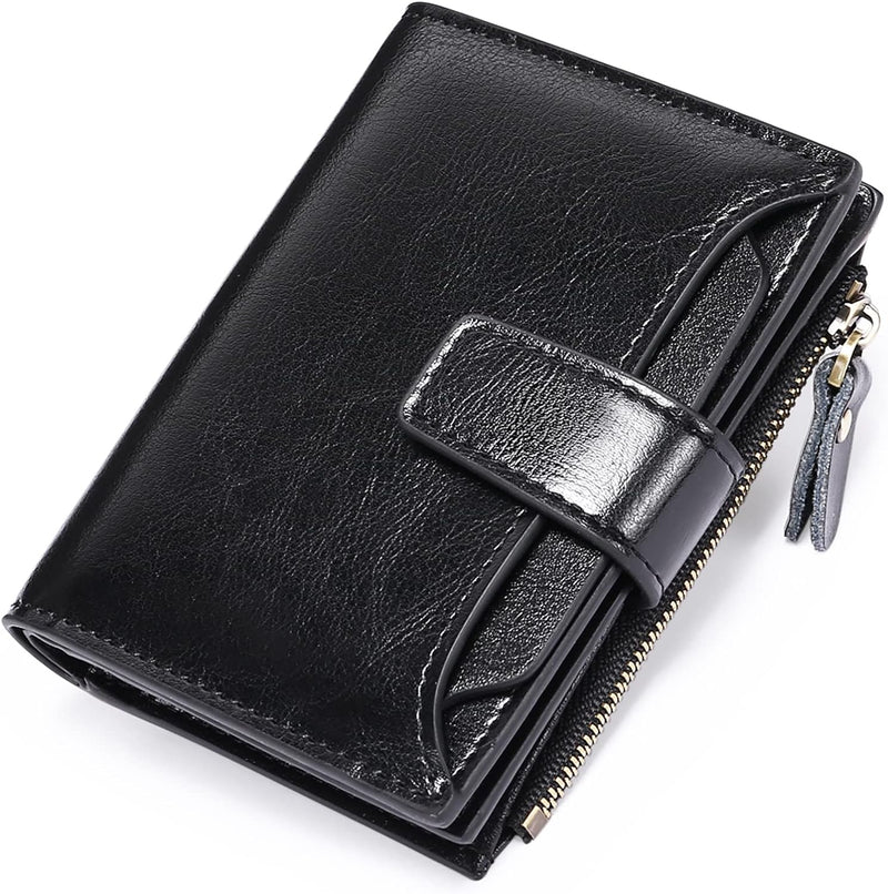 Leather Wallet with Card Slots, ID Windows and a Zipper Pocket