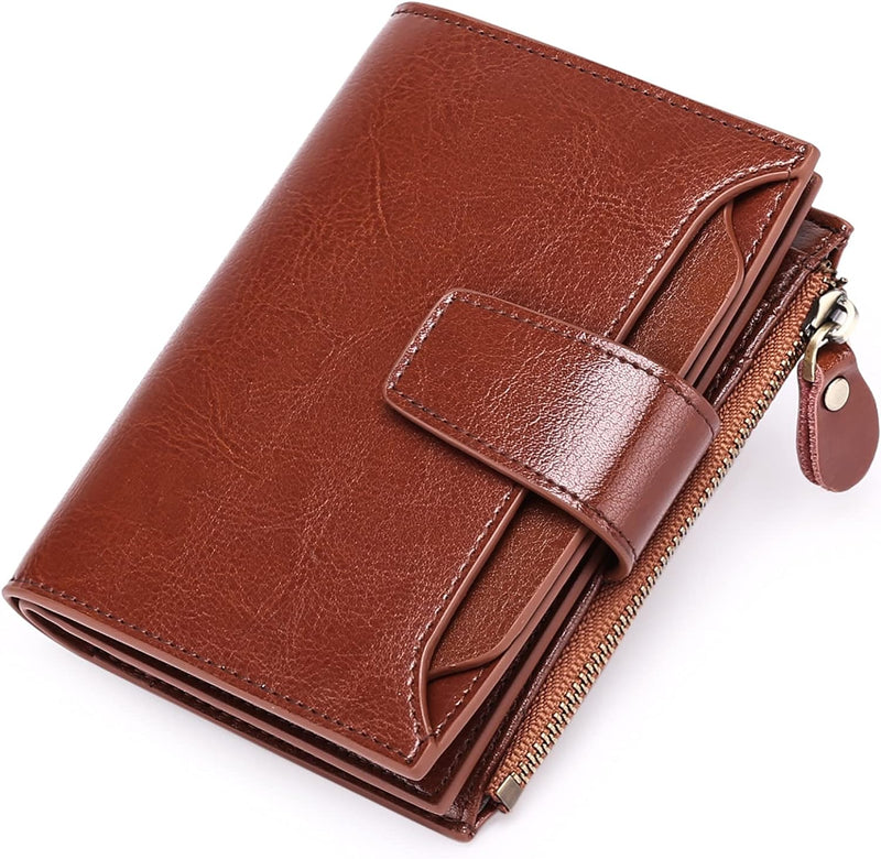 Leather Wallet with Card Slots, ID Windows and a Zipper Pocket