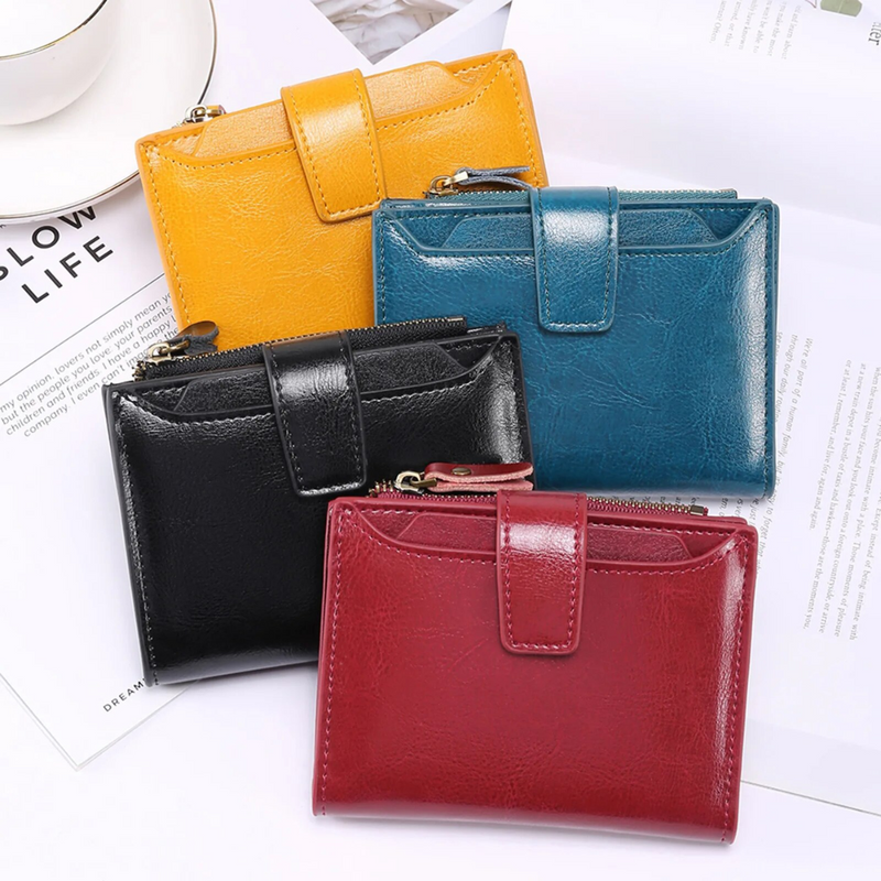 Leather Wallet with Card Slots, ID Windows and a Zipper Pocket