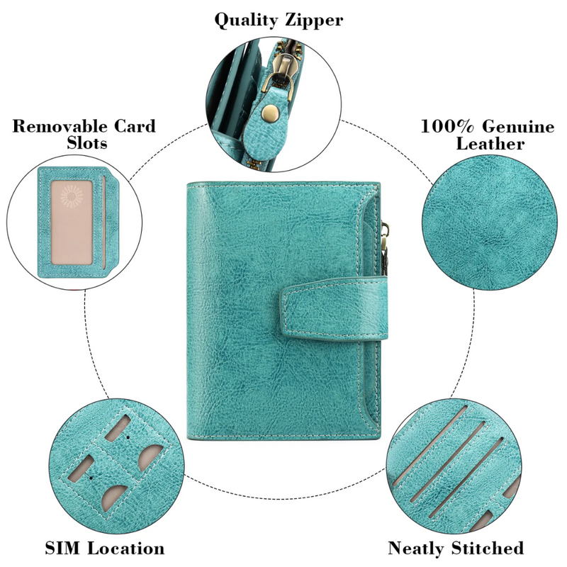 Leather Wallet with Card Slots, ID Windows and a Zipper Pocket