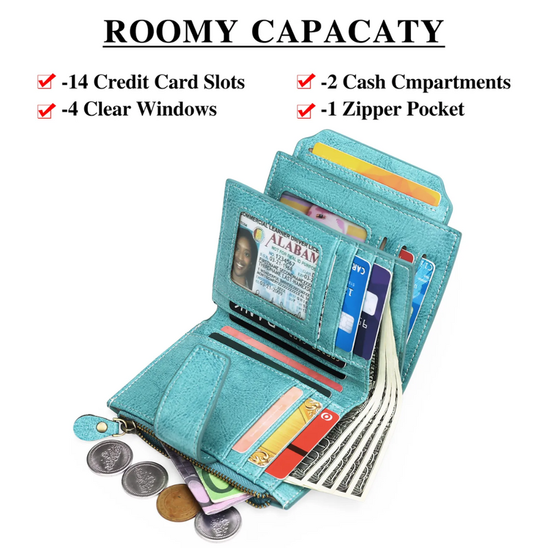 Leather Wallet with Card Slots, ID Windows and a Zipper Pocket