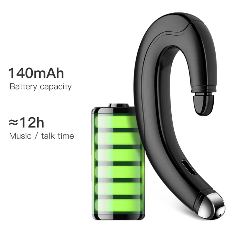 Open-Ear Bluetooth Earpiece with an Ear Hook and Rechargeable Battery