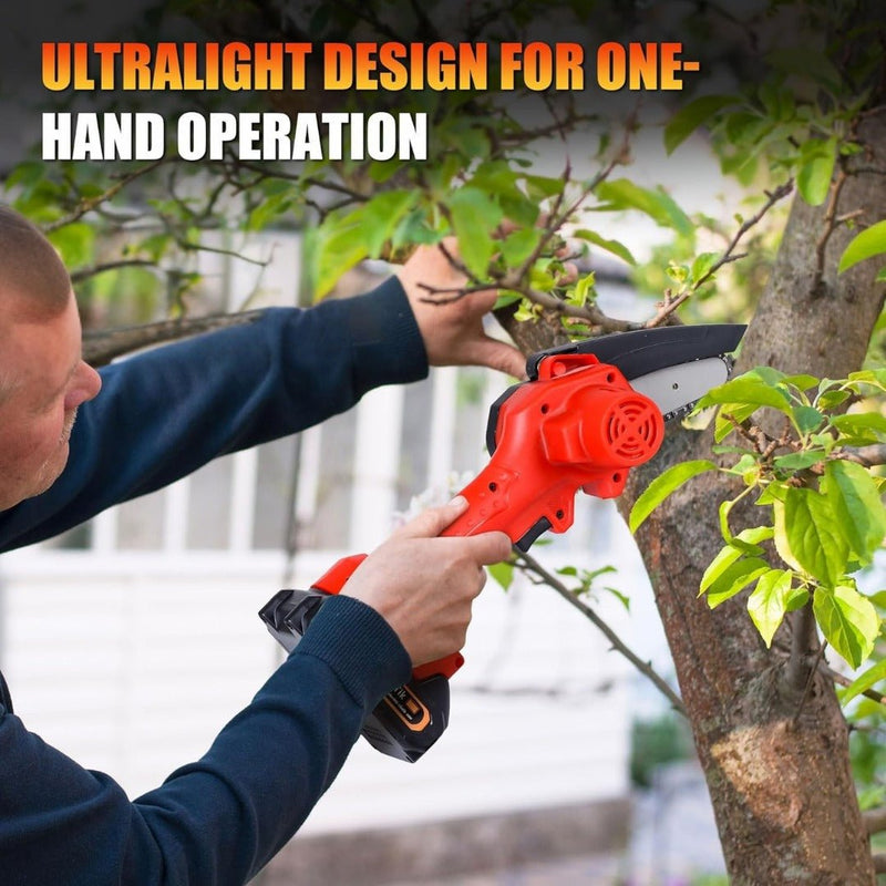 24V Cordless Mini Chainsaw with 4-Inch Blade & Safety Guard