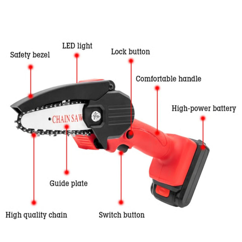 24V Cordless Mini Chainsaw with 4-Inch Blade & Safety Guard