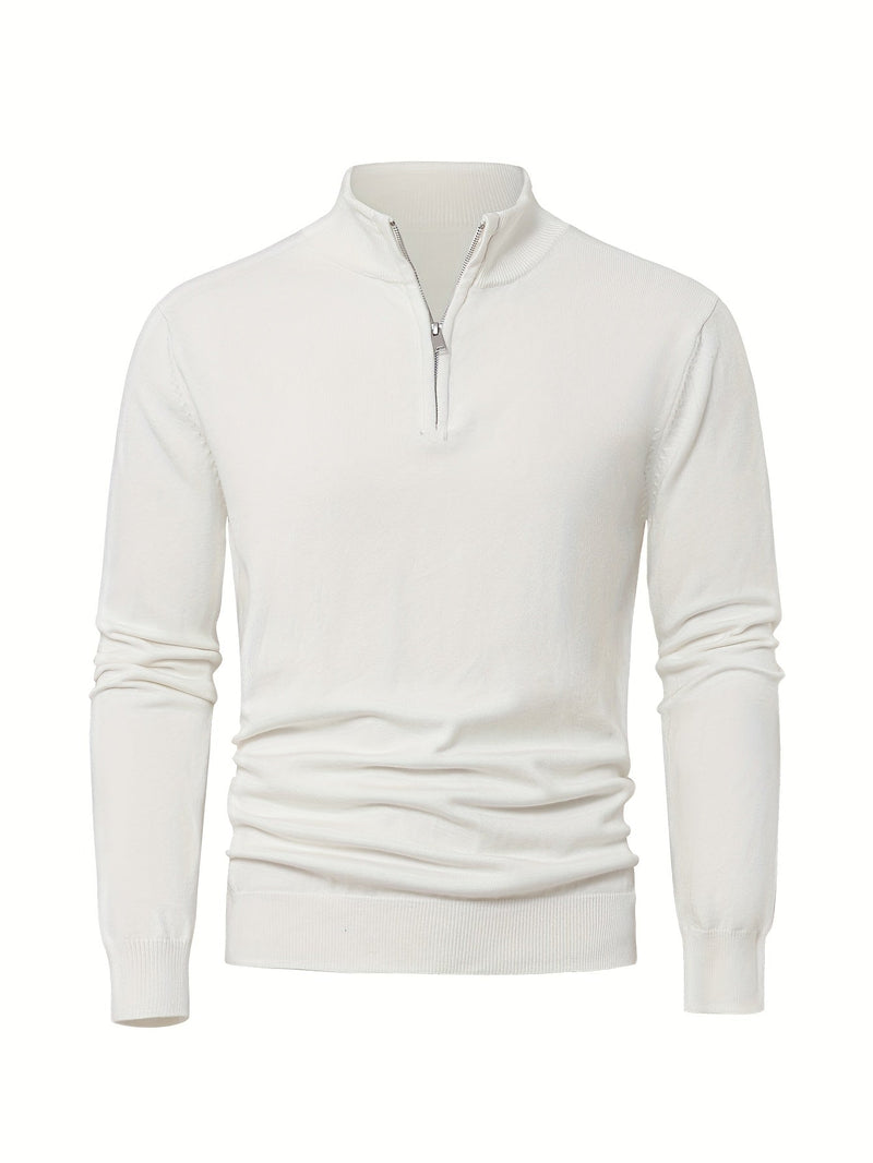 Men's Knitted Jumper with Half Zip – Warm High-Neck Style for Autumn and Winter