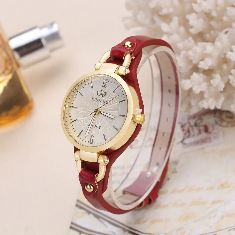 Ladies' Quartz Watch with Engraved Dial and Vegan Leather Strap