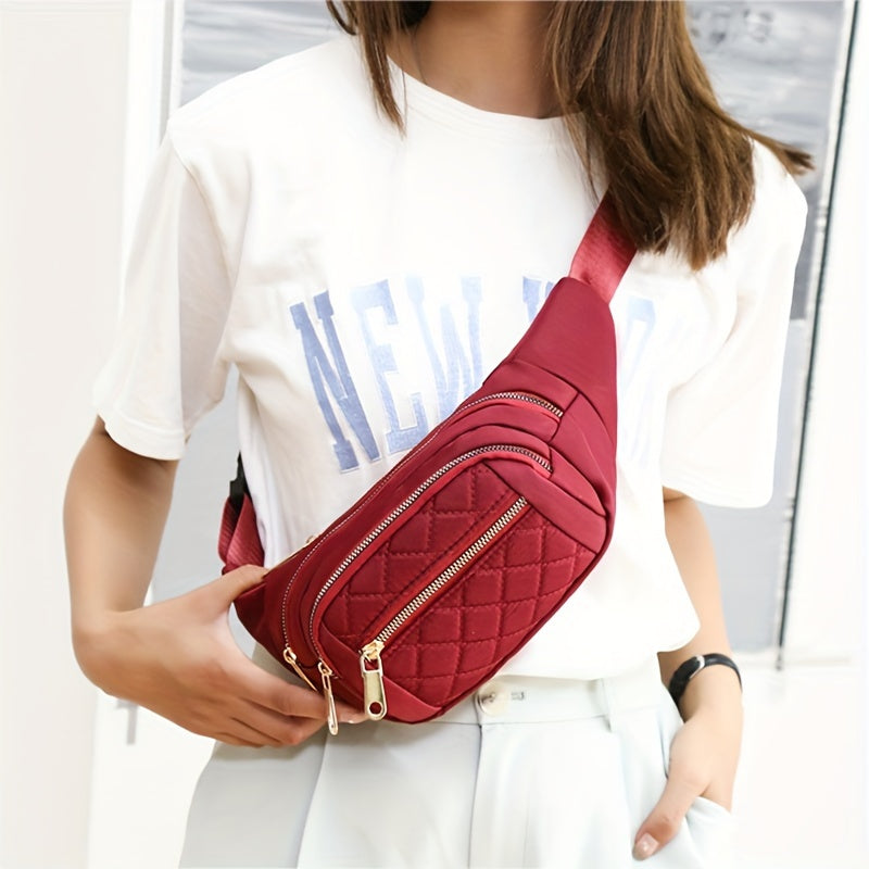 Lightweight Bum Bag for Women with Quilted Check Pattern and Double Zipper