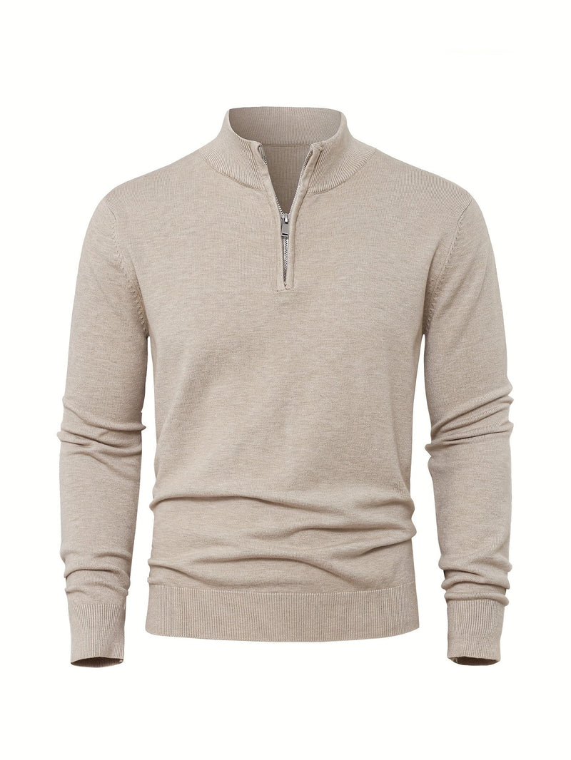 Men's Knitted Jumper with Half Zip – Warm High-Neck Style for Autumn and Winter