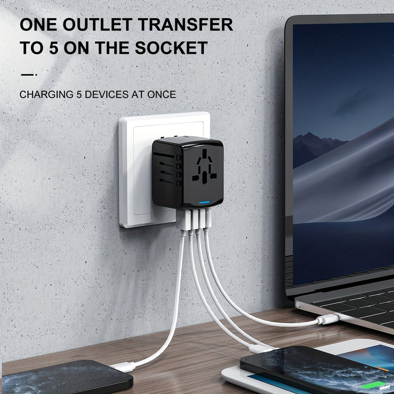 Travel Adapter with 4 USB Ports and Type-C – Global Charger with Fast Charging and Safety Features
