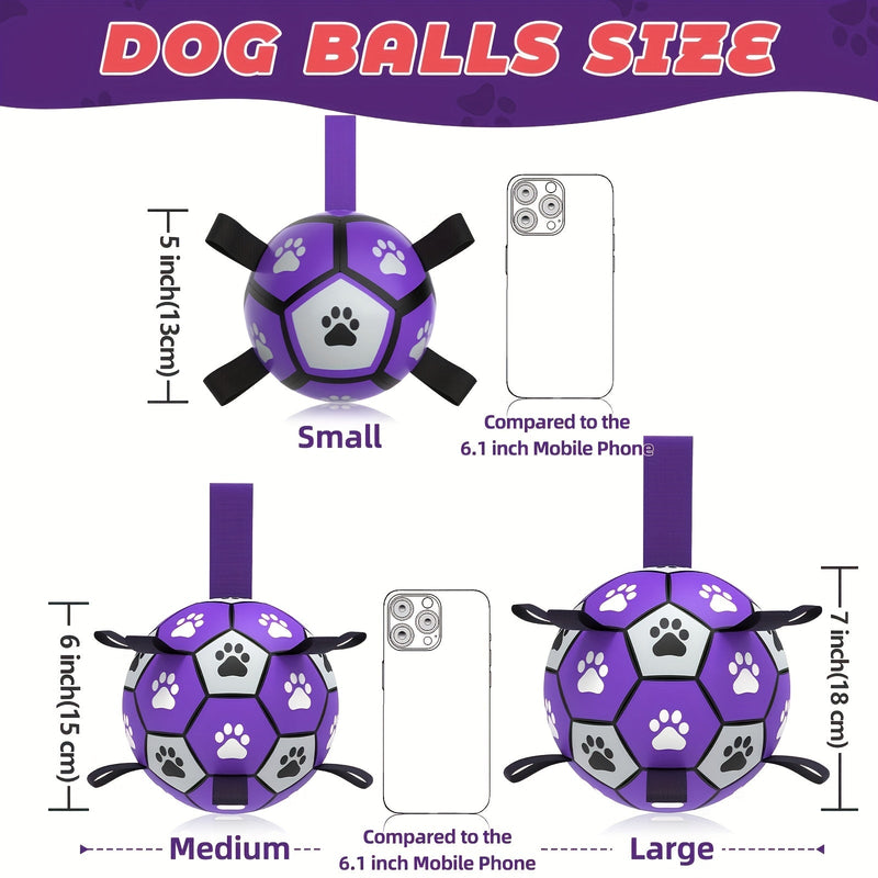 Rubber dog play ball with handles for indoor and outdoor use