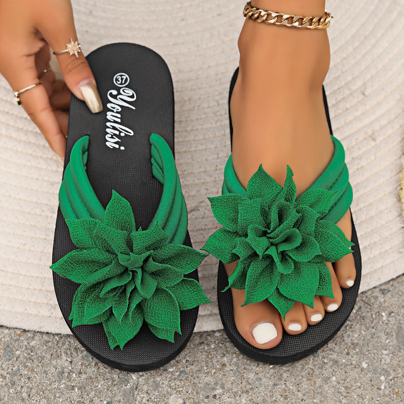 Ladies' Flip Flops with Platform Sole and Flower Detail Wide Fit