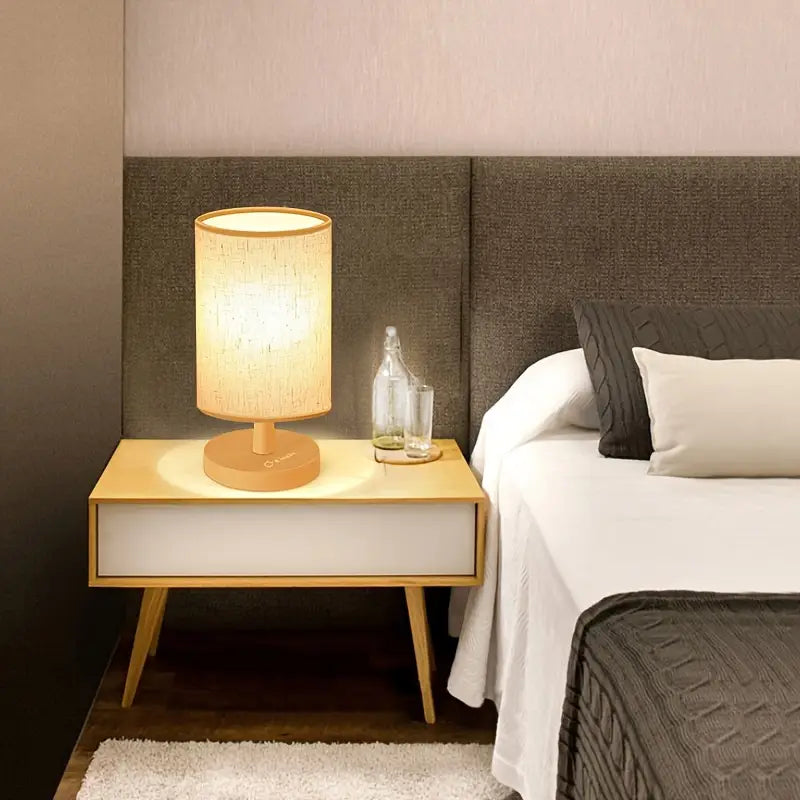 Minimalist Table Lamp with Wooden Base and Fabric Shade for Atmospheric Light