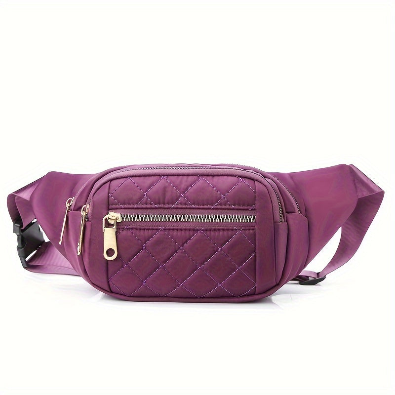 Lightweight Bum Bag for Women with Quilted Check Pattern and Double Zipper