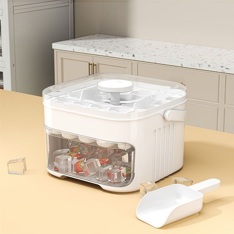 Double Ice Cube Tray with 50 Compartments and Press Mechanism for Easy Use