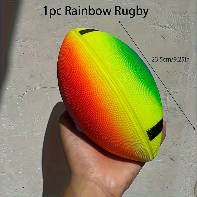 Colourful Rainbow Rugby Ball for Outdoor Play and Active Games