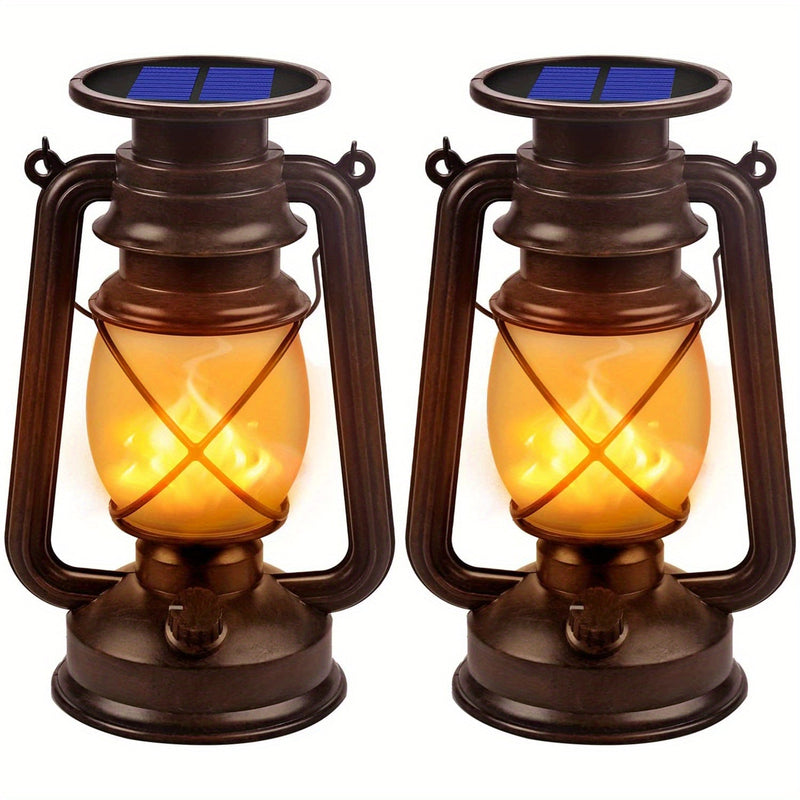 Set of 2 Solar Lanterns – Vintage Dancing Flame LED Lights for Garden and Patio