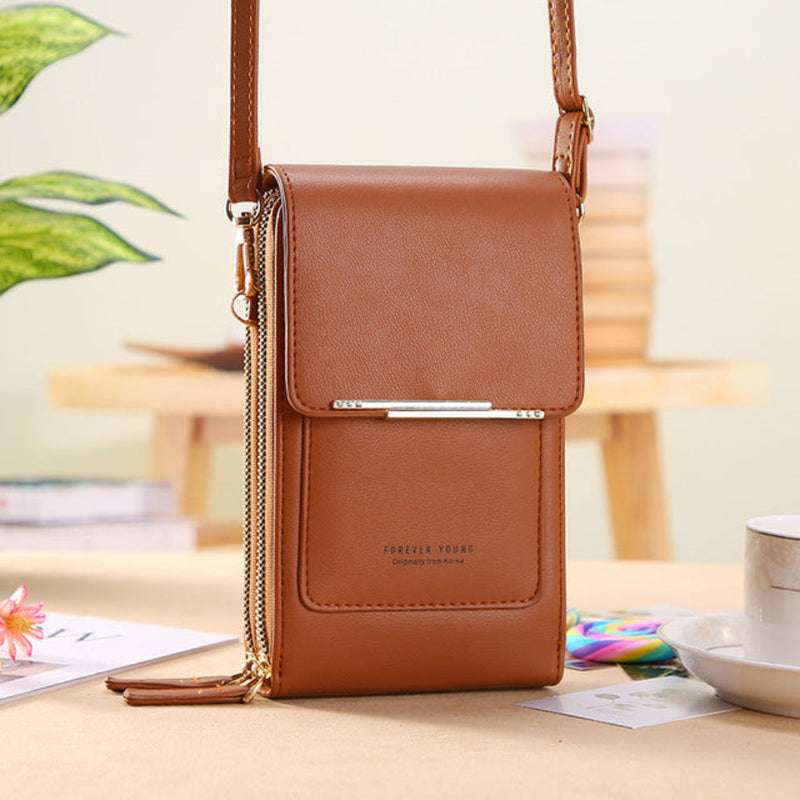 Touchscreen Phone Crossbody Shoulder Bag with Transparent Phone Pocket
