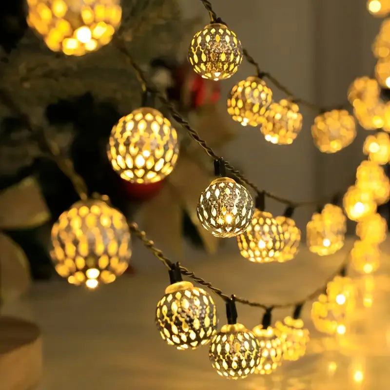 Moroccan Metal Globe String Lights for Indoor and Outdoor Décor