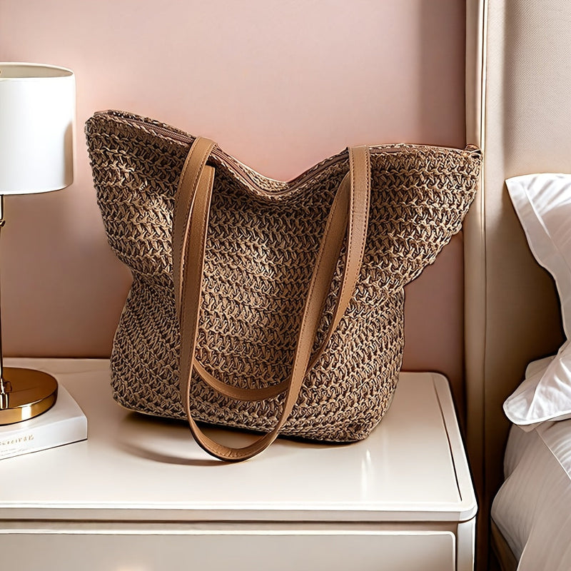 Beach Bag French Straw Tote Bag Spacious Woven Summer Bag