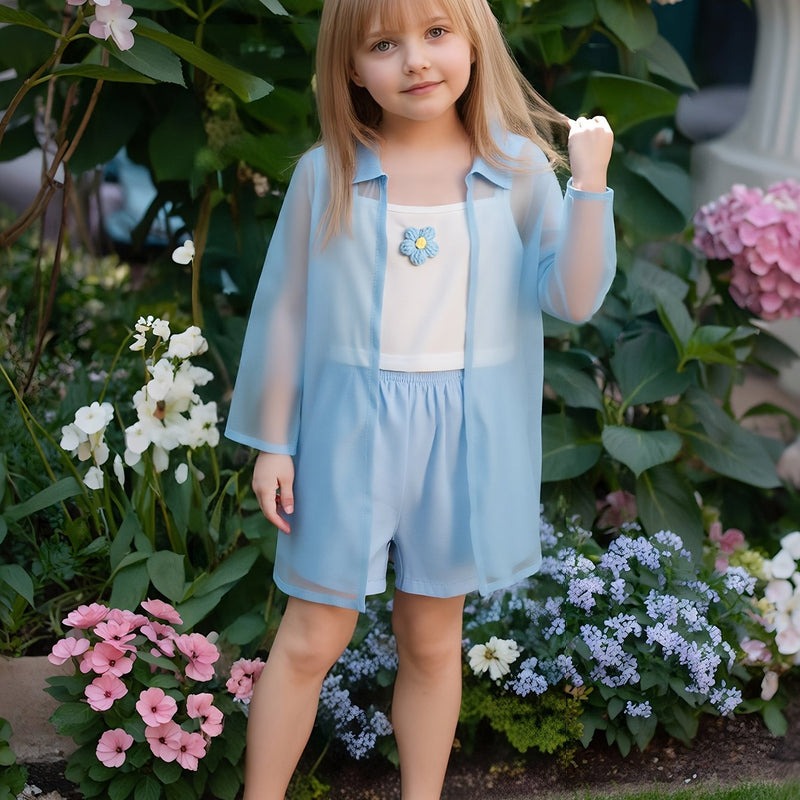 Lightweight Girls' Summer Set with Blouse and Shorts