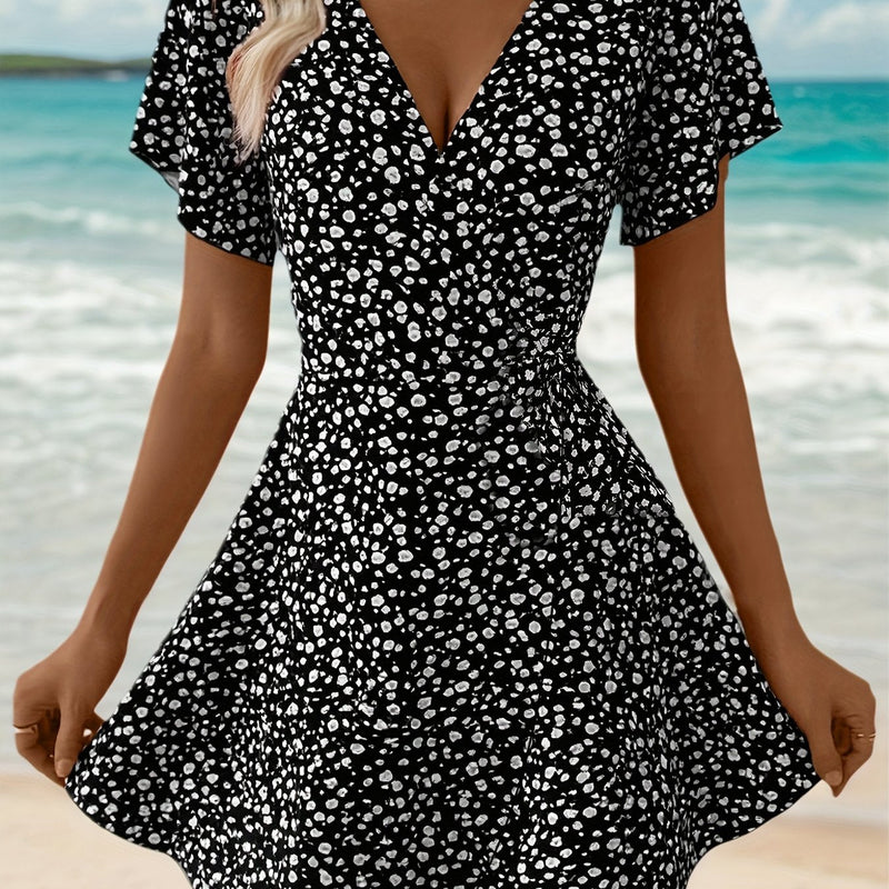 Lightweight Ladies' Summer Dress with Floral Print and Elegant Wrap Design