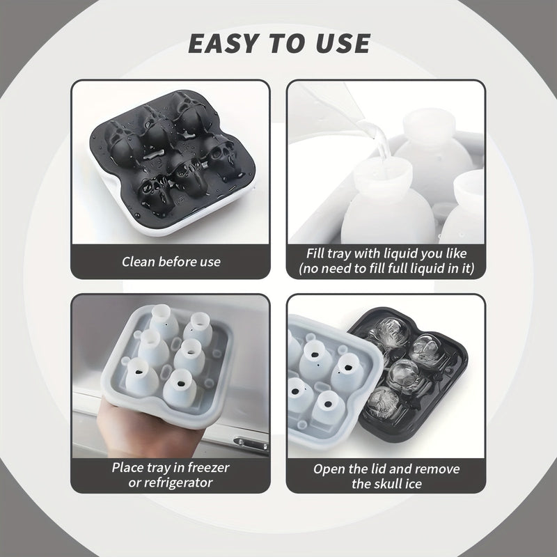 Silicone Skull Ice Cube Tray with Six Large Moulds