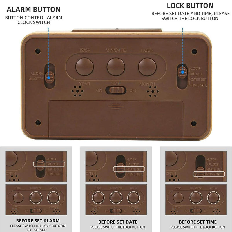 Wooden Digital Alarm Clock – LED Display with Temperature and Date