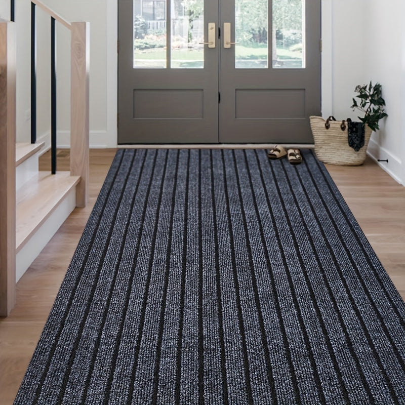 Ribbed Hallway Runner Rug with Rubber Backing and Low Pile Finish