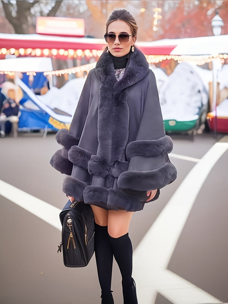 Hooded Cape for Women with Faux Fur Trim and a Tiered Hem