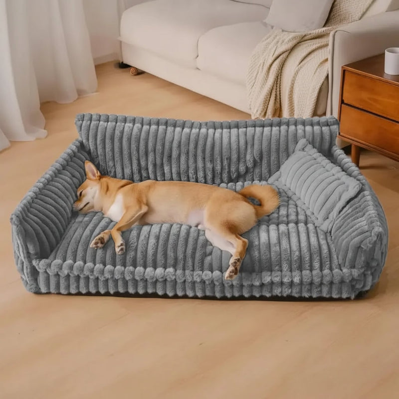 Plush Washable Dog Sofa Bed with Raised Bolster Sides