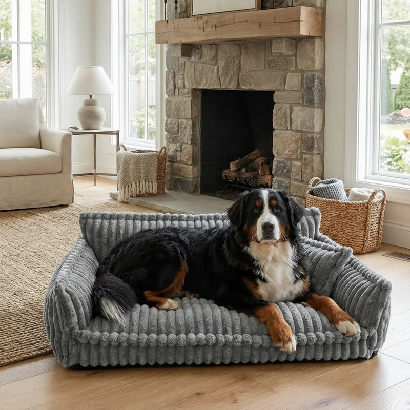 Plush Washable Dog Sofa Bed with Raised Bolster Sides