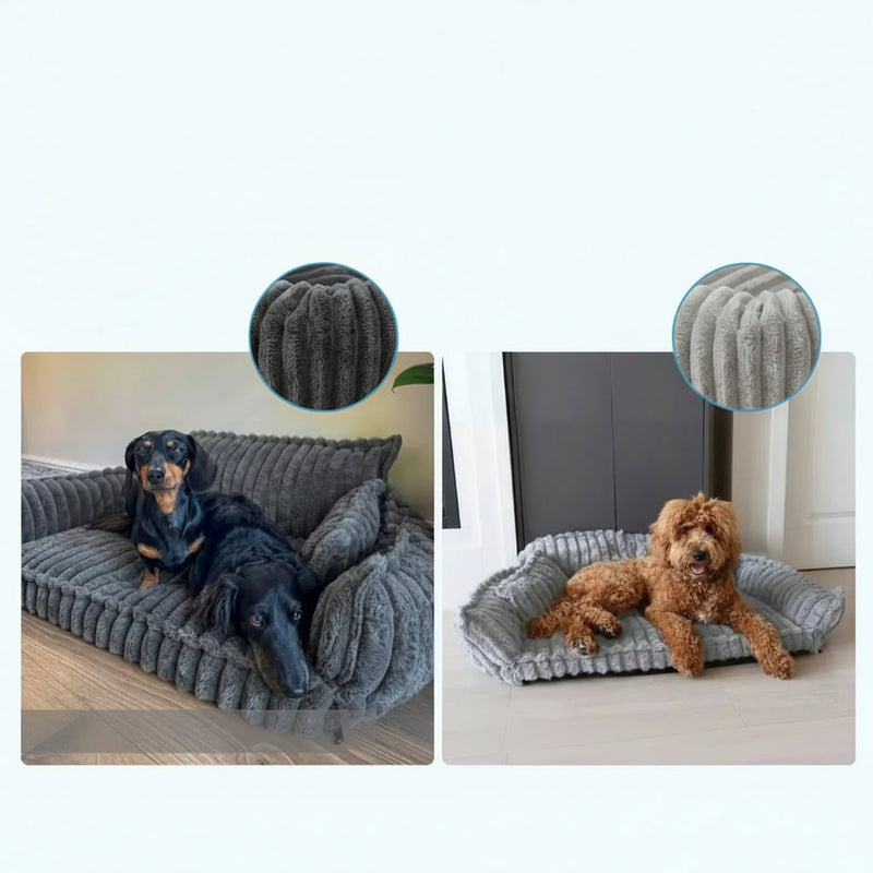 Plush Washable Dog Sofa Bed with Raised Bolster Sides