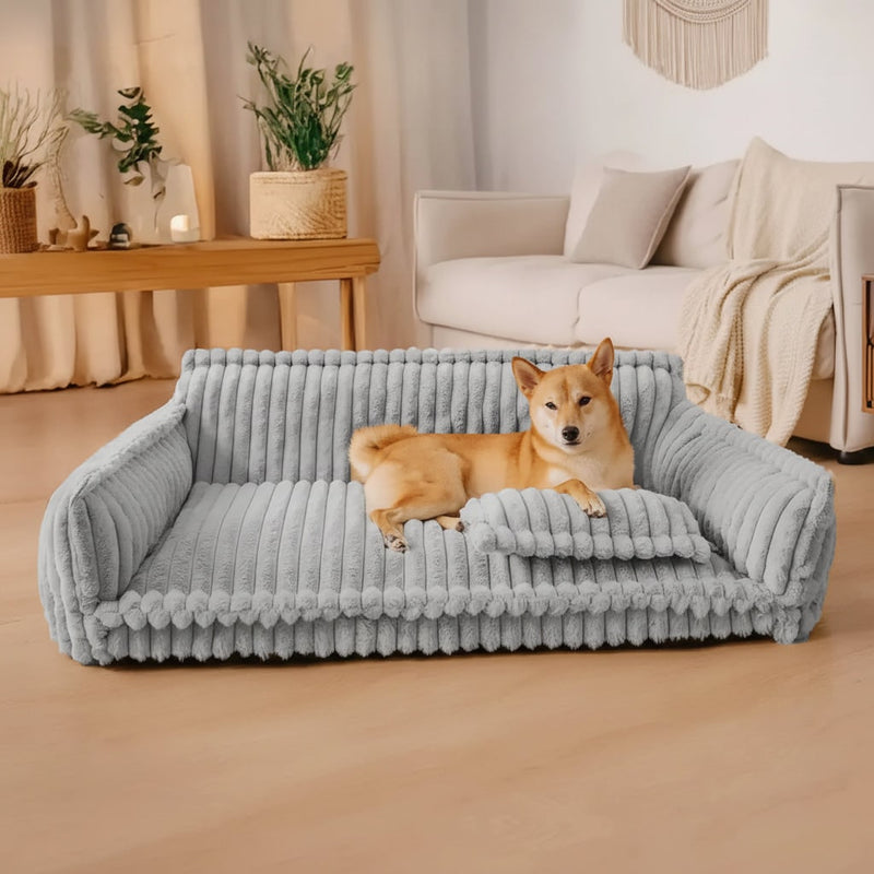 Plush Washable Dog Sofa Bed with Raised Bolster Sides