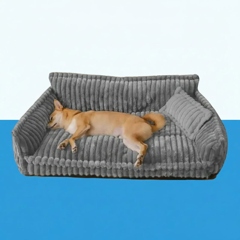 Plush Washable Dog Sofa Bed with Raised Bolster Sides